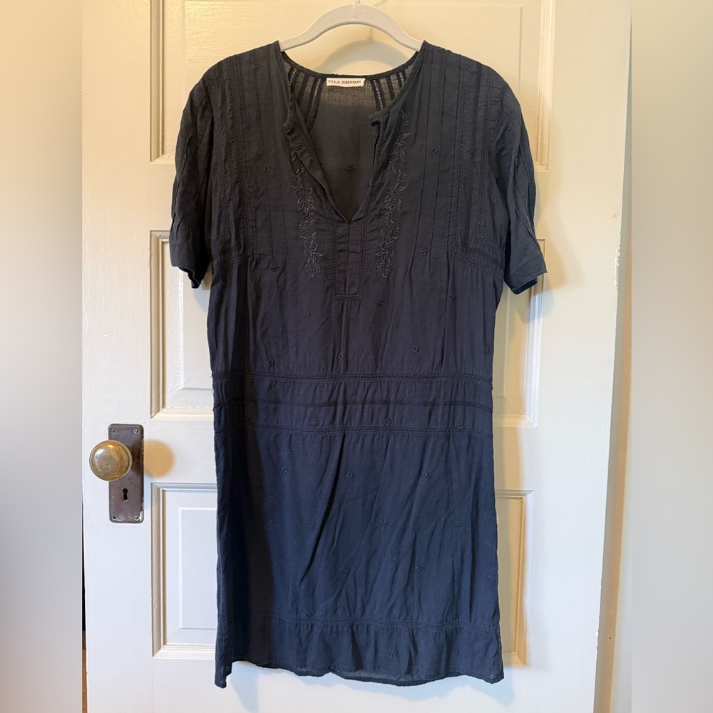 Ulla Johnson Black Embroidered V-Neck Dress